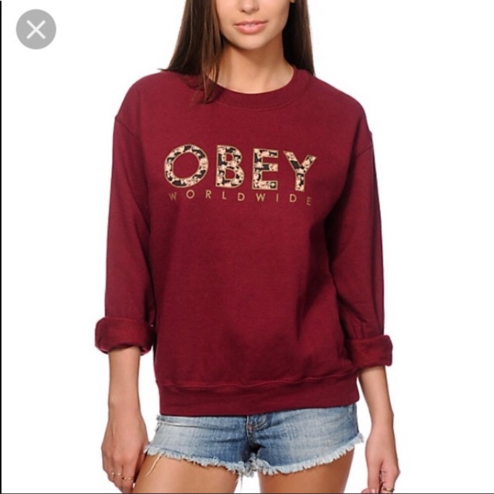 OBEY large burgundy floral sweatshirt - Picture 6 of 8